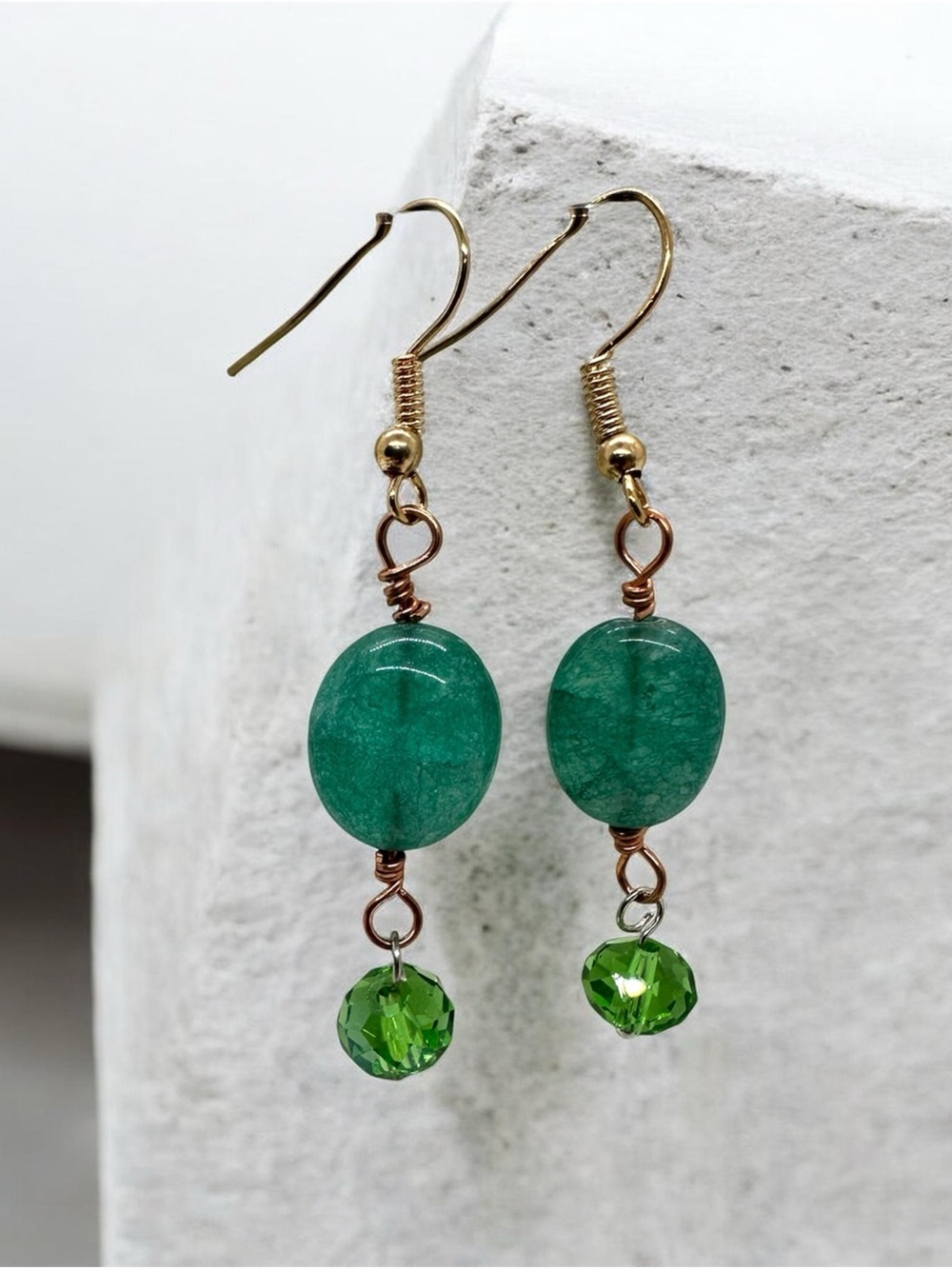 Green Beaded Dangle Earrings Handmade Jewelry Gift